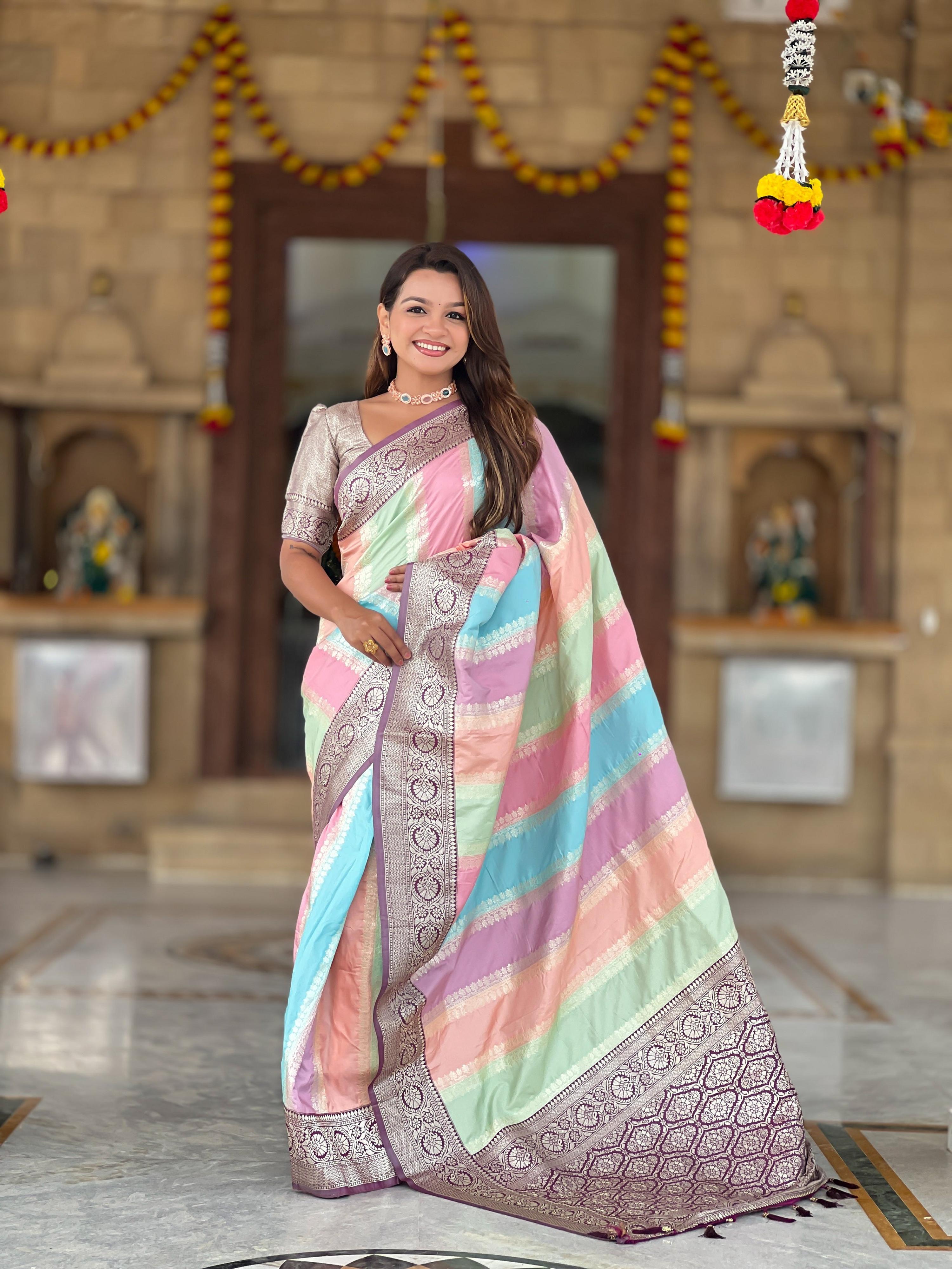 Vedant Vastram Soft Litchi Silk Fancy Jacquard Bollywood Saree - Wine - Dista