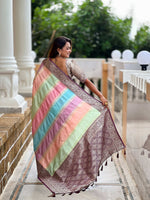 Thumbnail for Vedant Vastram Soft Litchi Silk Fancy Jacquard Bollywood Saree - Wine - Dista