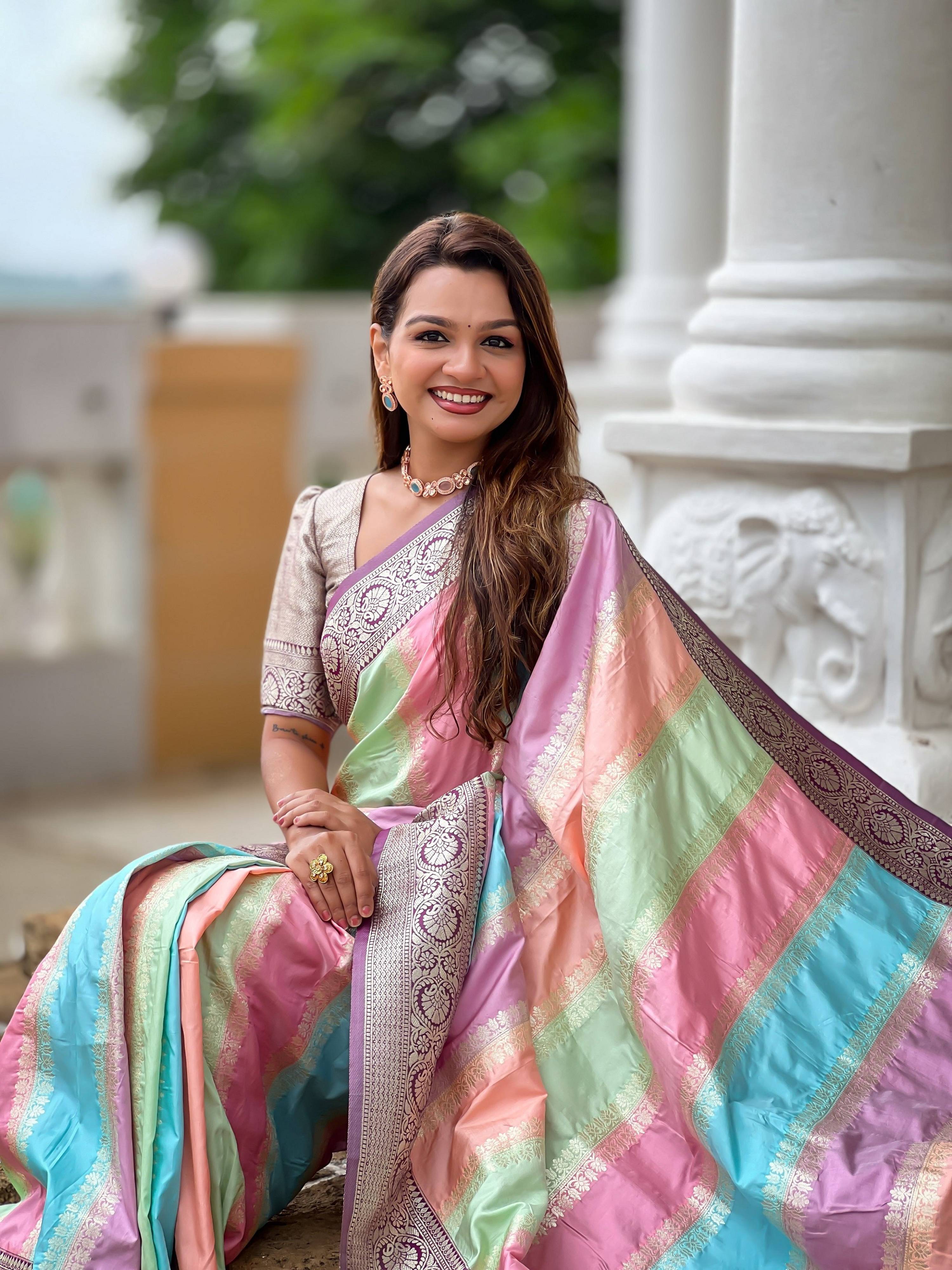 Vedant Vastram Soft Litchi Silk Fancy Jacquard Bollywood Saree - Wine - Dista