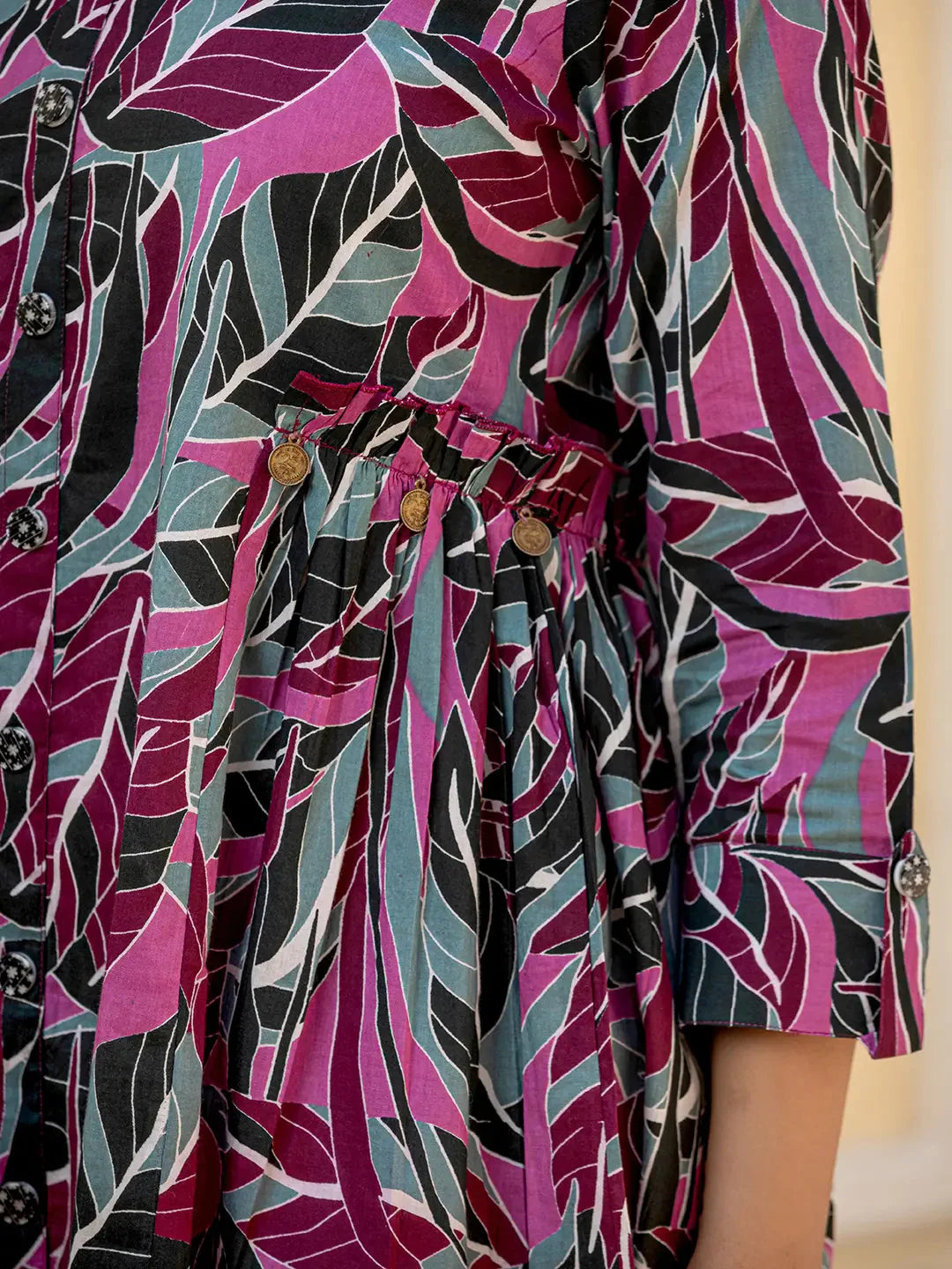 Yufta Multi Leaf Print Cotton Co-Ord Set - Distacart