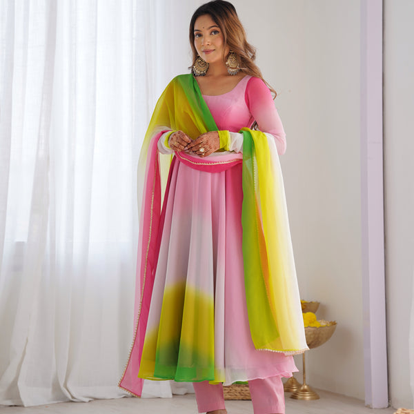 Evanik Multi Colour Pure Soft Georgette Colorful Padding Anarkali Suit