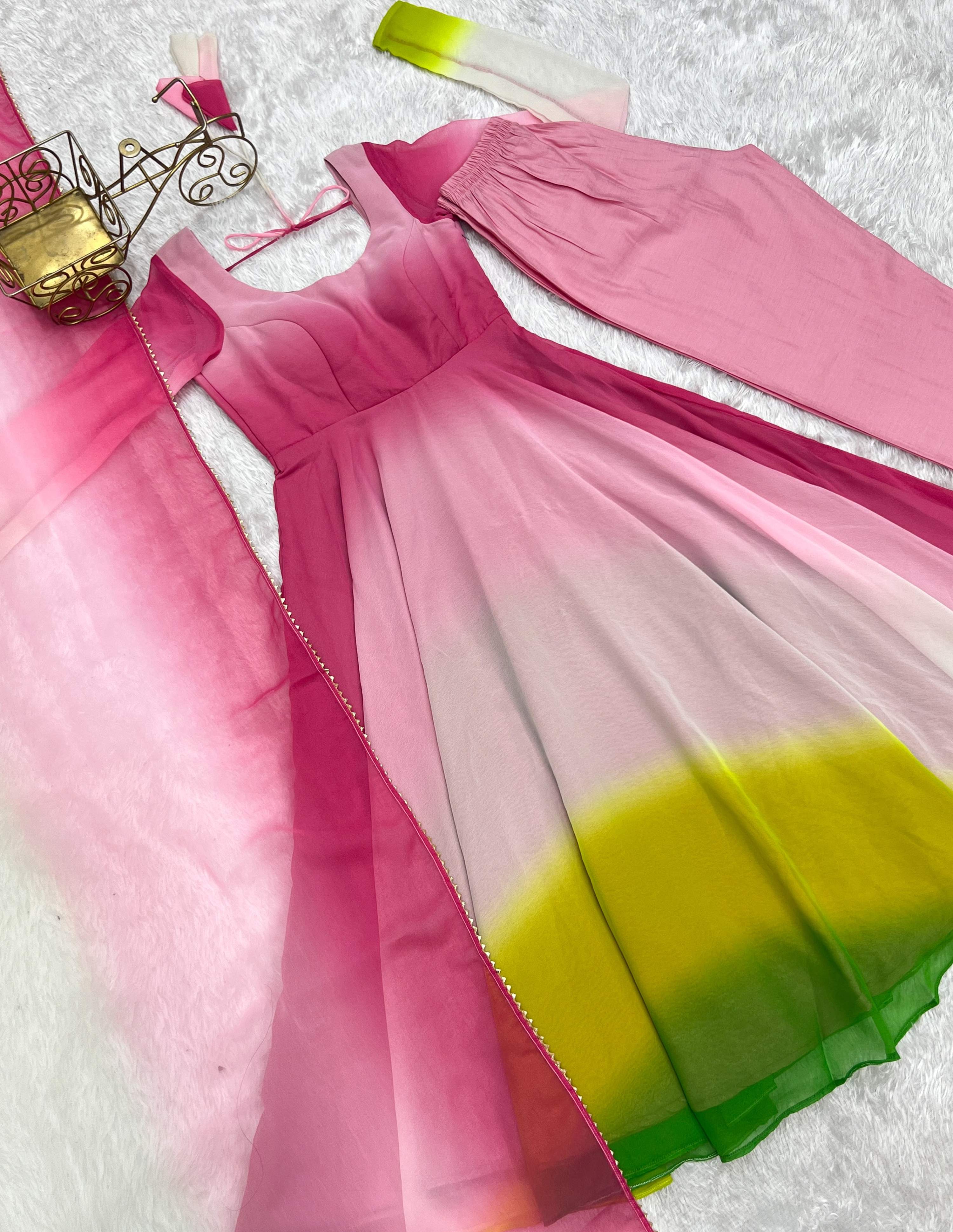 Evanik Multi Colour Pure Soft Georgette Colorful Padding Anarkali Suit