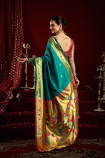 Thumbnail for Joban Fashion Aqua Blue Paithani Silk Blend Butti Saree - Distacart