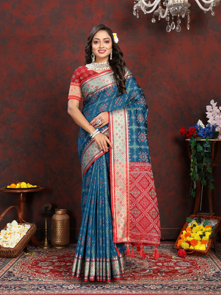 Vedant Vastram Navy Blue Color Kanjeevaram Patola Silk Saree - Navy Blue - Distacart