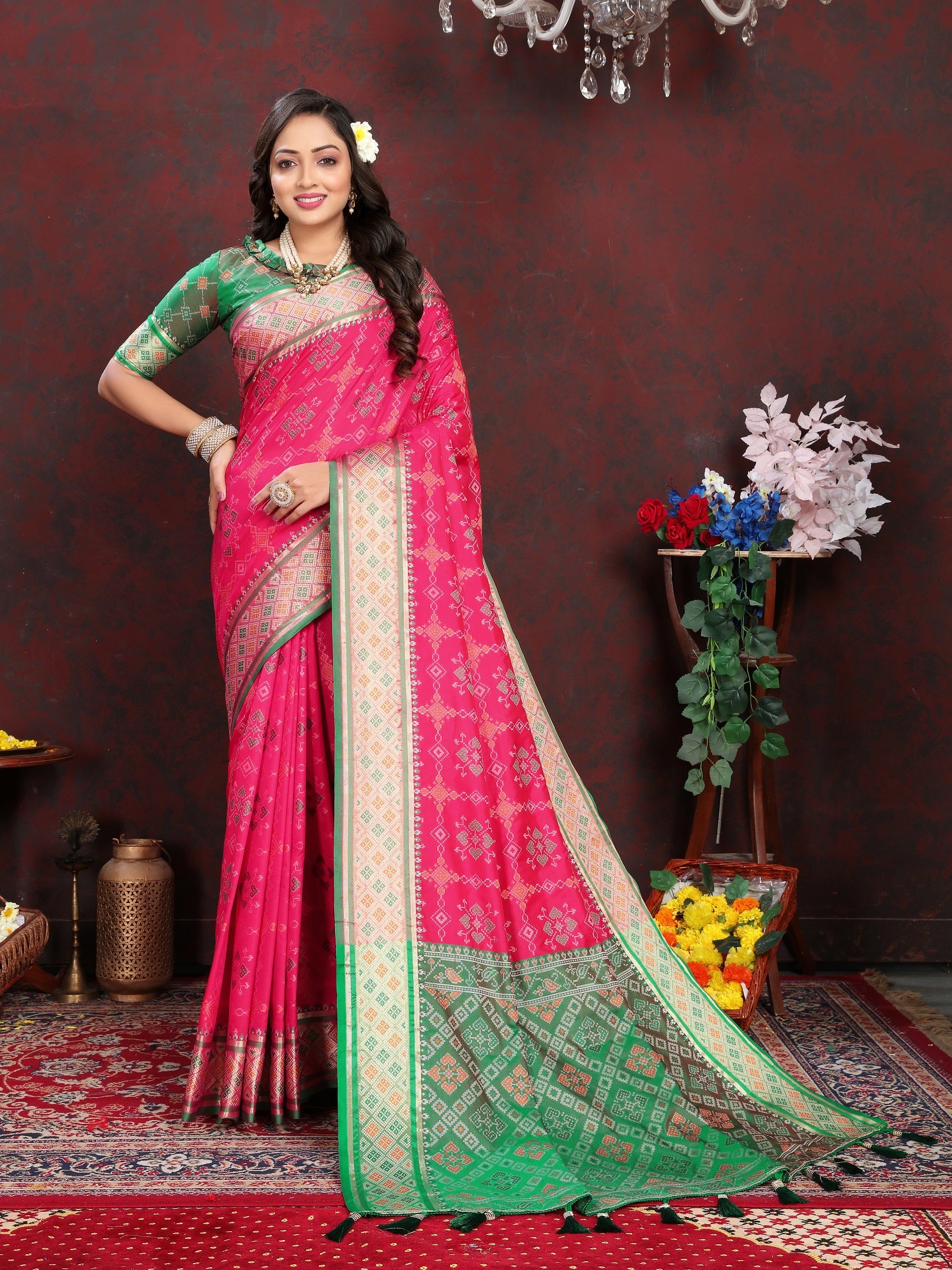 Vedant Vastram Pink Color Kanjeevaram Patola Silk Saree - Pink - Distacart