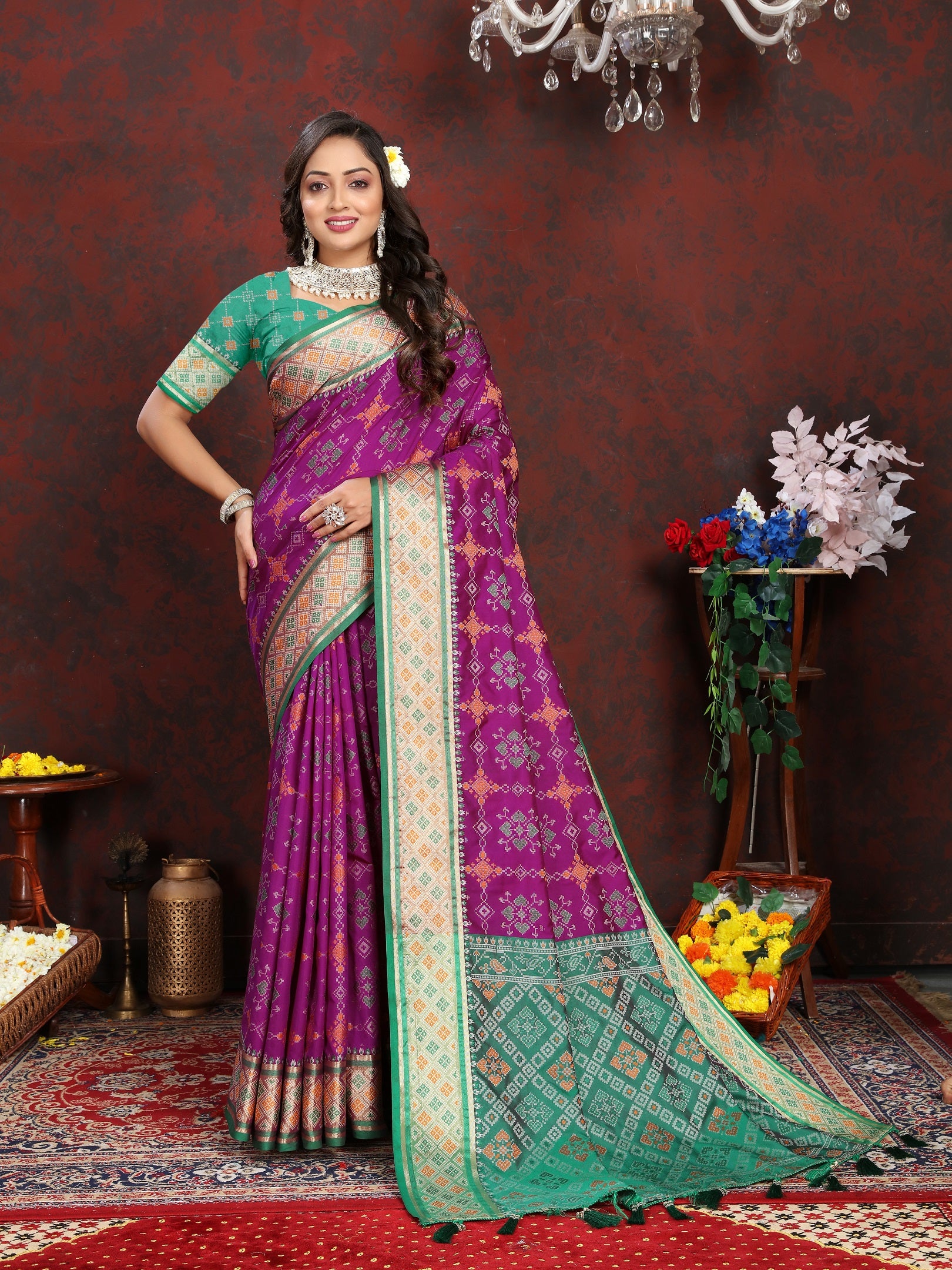 Vedant Vastram Purple Color Kanjeevaram Patola Silk Saree - Purple - Distacart