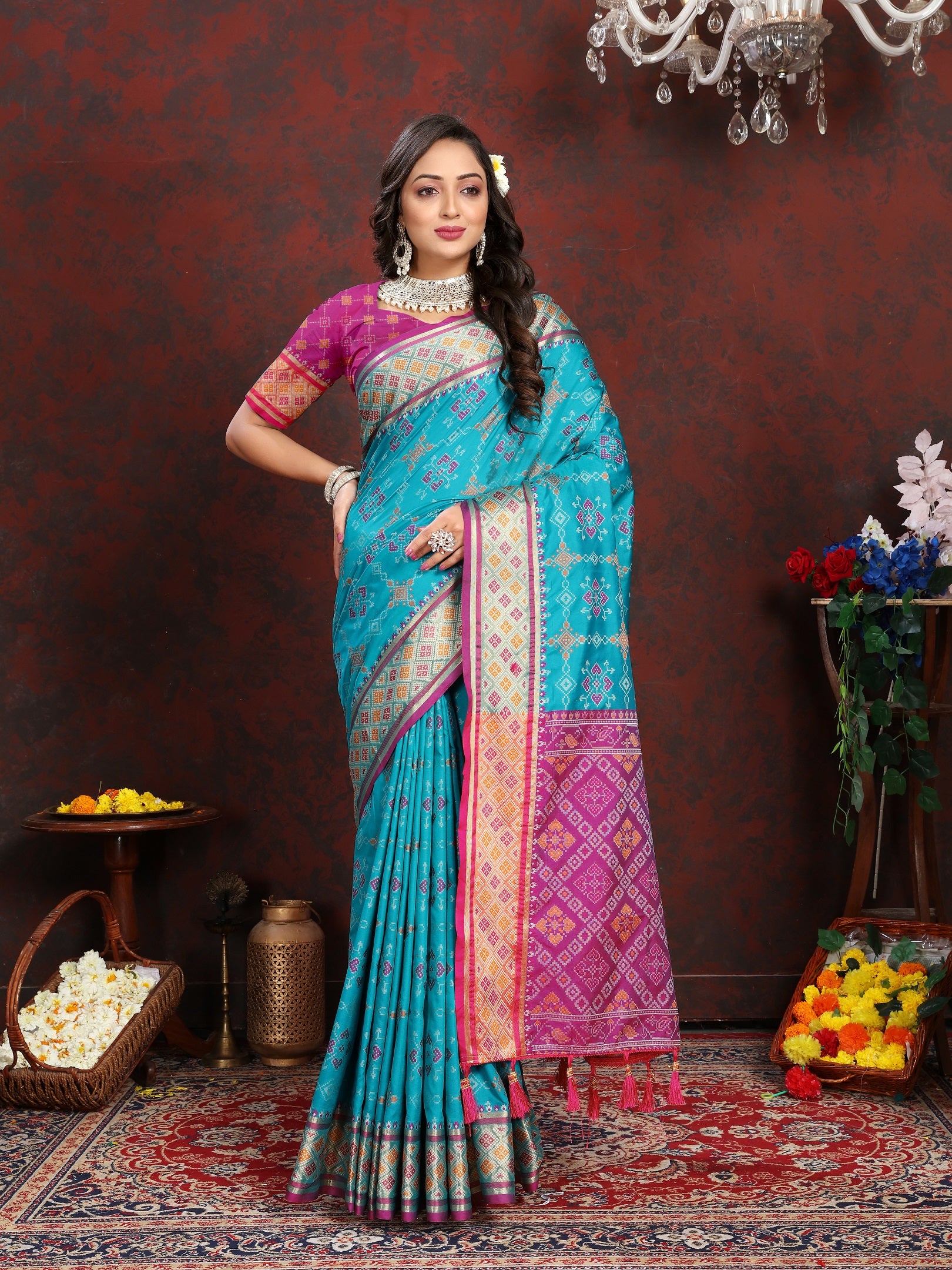 Vedant Vastram Rama Color Kanjeevaram Patola Silk Saree - Rama - Distacart