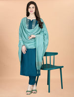 Thumbnail for Malishka Women's Sky Blue Cotton Blend Embroidery Kurta Set With Dupatta - Distacart