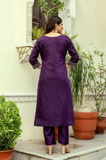 Thumbnail for The52 Wine Women's Beautiful Viscose Chanderi Fabric Thread Work Straight Kurta Pant and Dupatta Set - Distacart