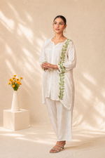 Thumbnail for Gharana India Natural Muslin Green Leaf Pattern Short Kurta Set - Dista