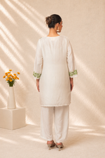 Thumbnail for Gharana India Natural Muslin Green Leaf Pattern Short Kurta Set - Dista