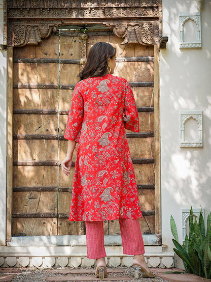 Yufta Muslin Red Co-ord Set With Crop Top And Pant - Distacart