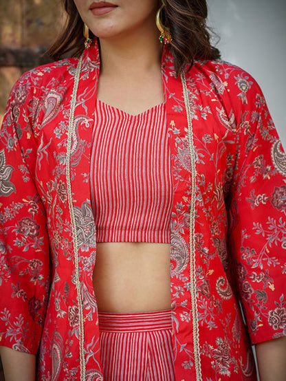 Yufta Muslin Red Co-ord Set With Crop Top And Pant - Distacart