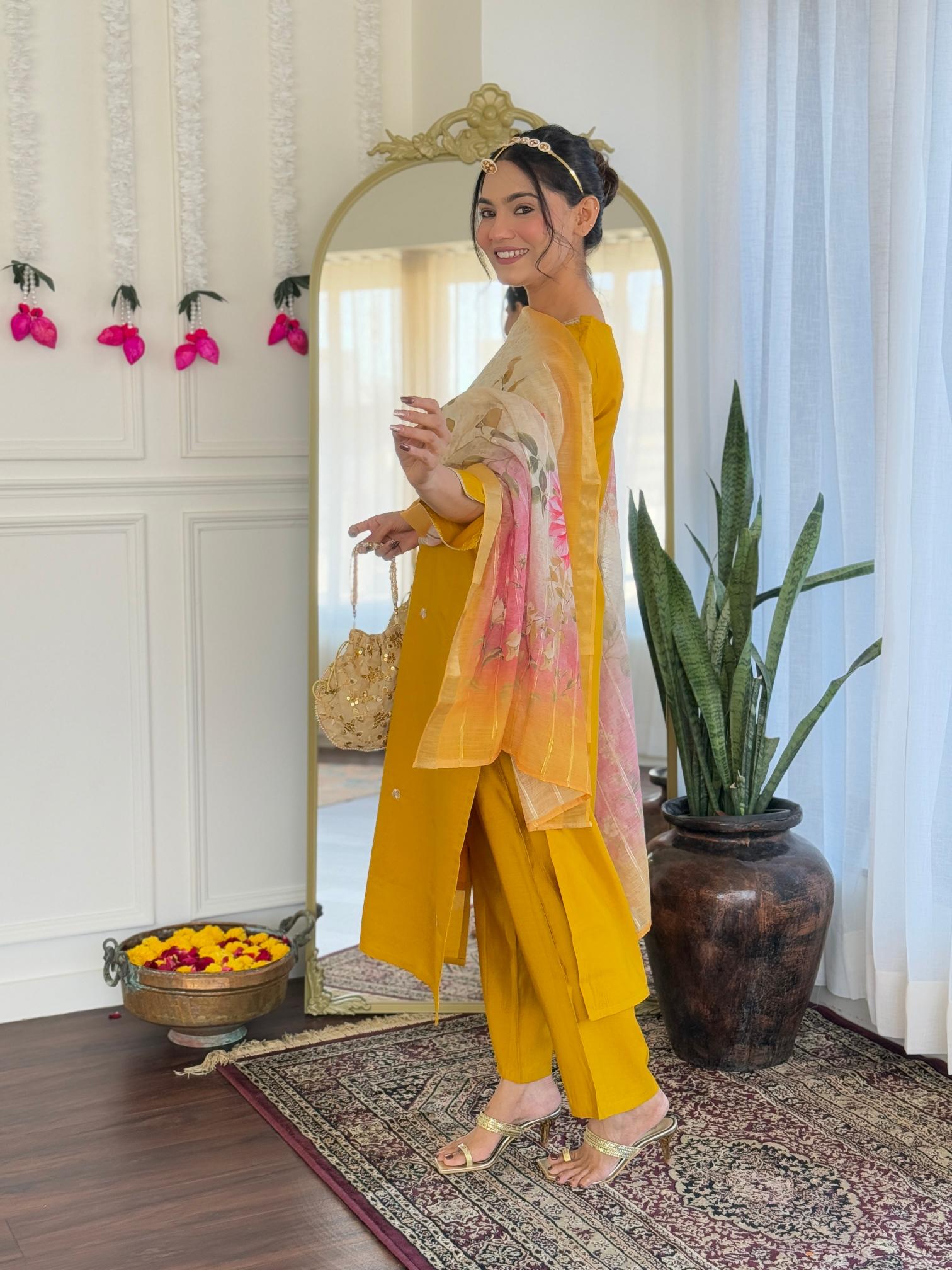 The52 Women's Viscose Embroidery work Straight Kurta with Pant and Dupatta Set