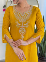 Thumbnail for The52 Women's Viscose Embroidery work Straight Kurta with Pant and Dupatta Set