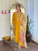 Thumbnail for The52 Women's Viscose Embroidery work Straight Kurta with Pant and Dupatta Set