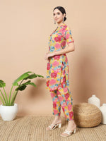 Thumbnail for Yufta Mustard Floral Print Hand Work On Yoke Cotton Co-Ord Set