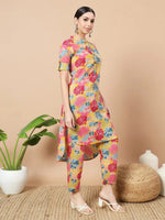Thumbnail for Yufta Mustard Floral Print Hand Work On Yoke Cotton Co-Ord Set