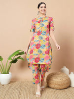 Thumbnail for Yufta Mustard Floral Print Hand Work On Yoke Cotton Co-Ord Set