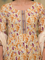 Thumbnail for Yufta Mustard Leaf Print Zari Work Anarkali Kurta Trouser With Dupatta Set - Distacart
