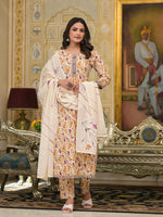 Thumbnail for Yufta Mustard Leaf Print Zari Work Anarkali Kurta Trouser With Dupatta Set - Distacart