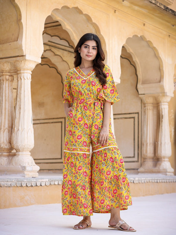 Yufta Mustard Printed Jumpsuit