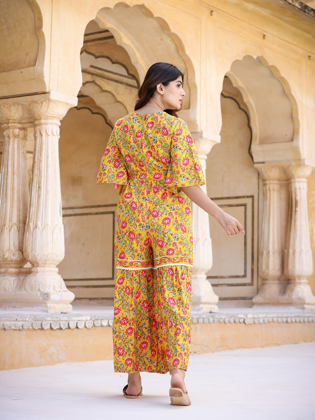 Yufta Mustard Printed Jumpsuit - Distacart