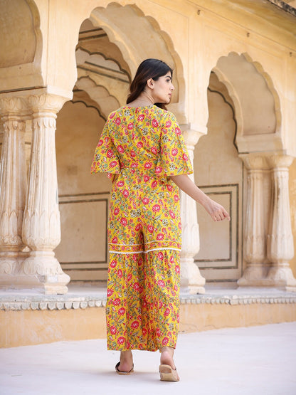 Yufta Mustard Printed Jumpsuit - Distacart