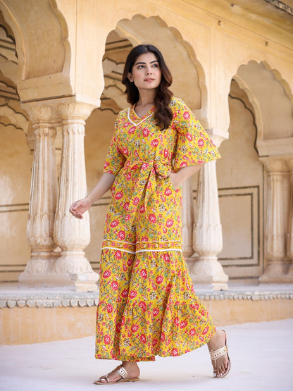 Yufta Mustard Printed Jumpsuit - Distacart