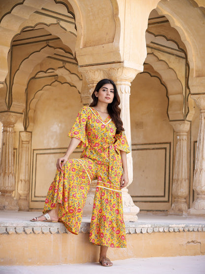 Yufta Mustard Printed Jumpsuit - Distacart