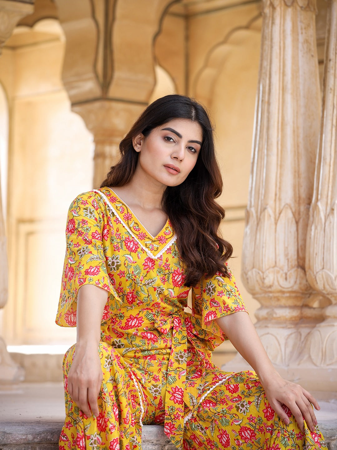Yufta Mustard Printed Jumpsuit - Distacart