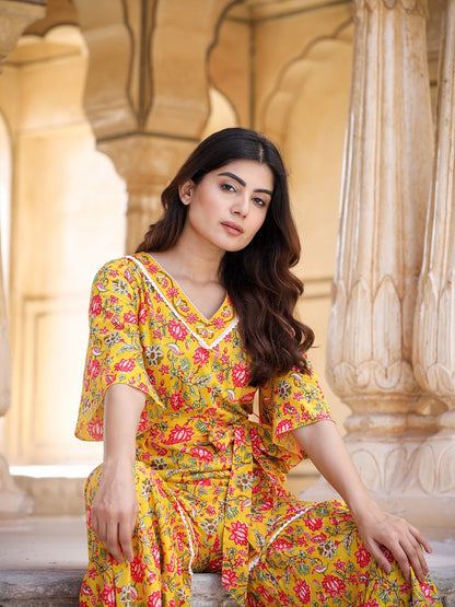 Yufta Mustard Printed Jumpsuit - Distacart