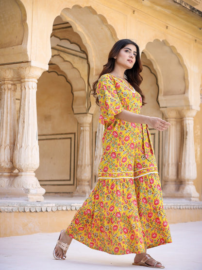Yufta Mustard Printed Jumpsuit - Distacart