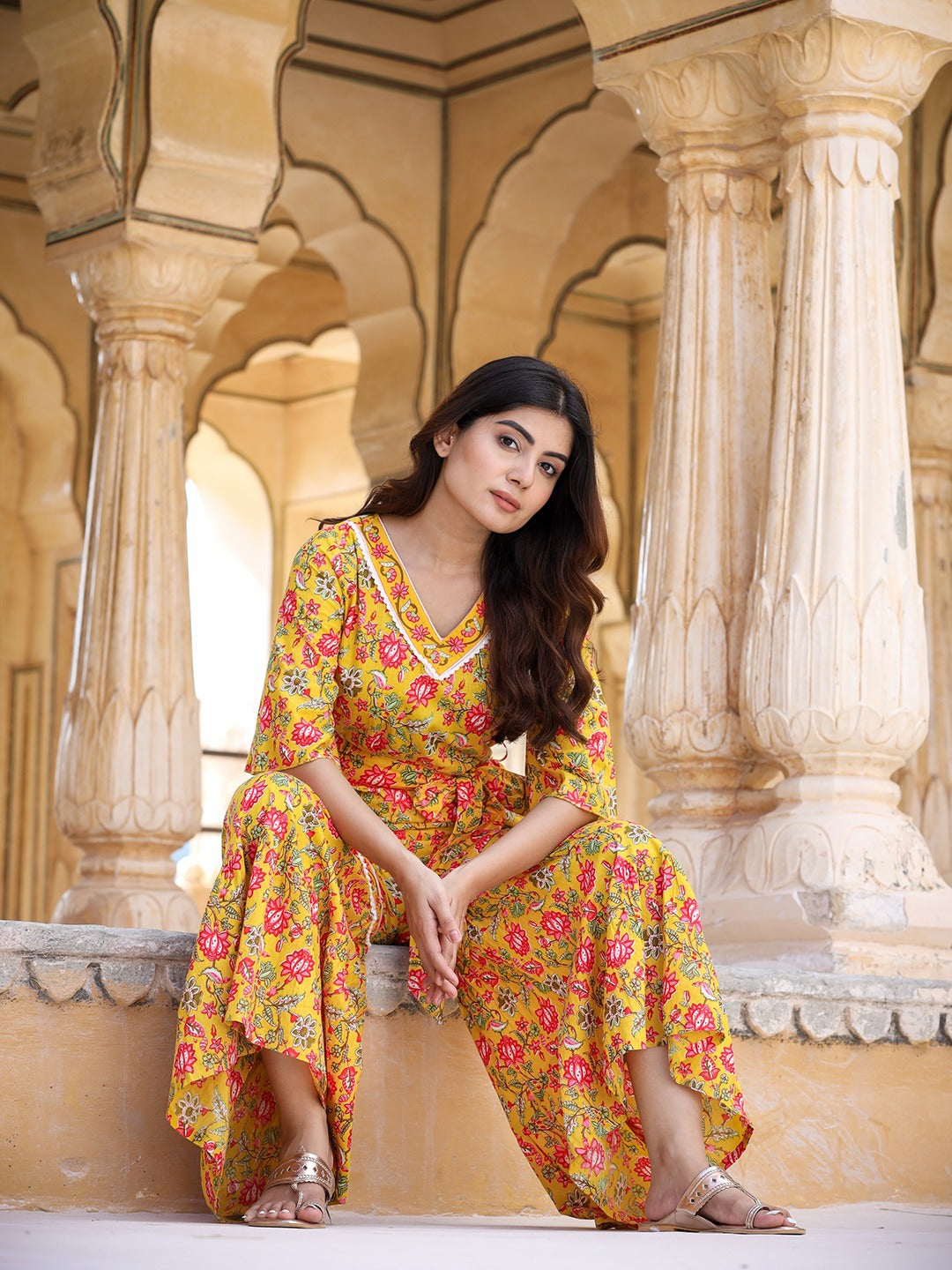 Yufta Mustard Printed Jumpsuit - Distacart
