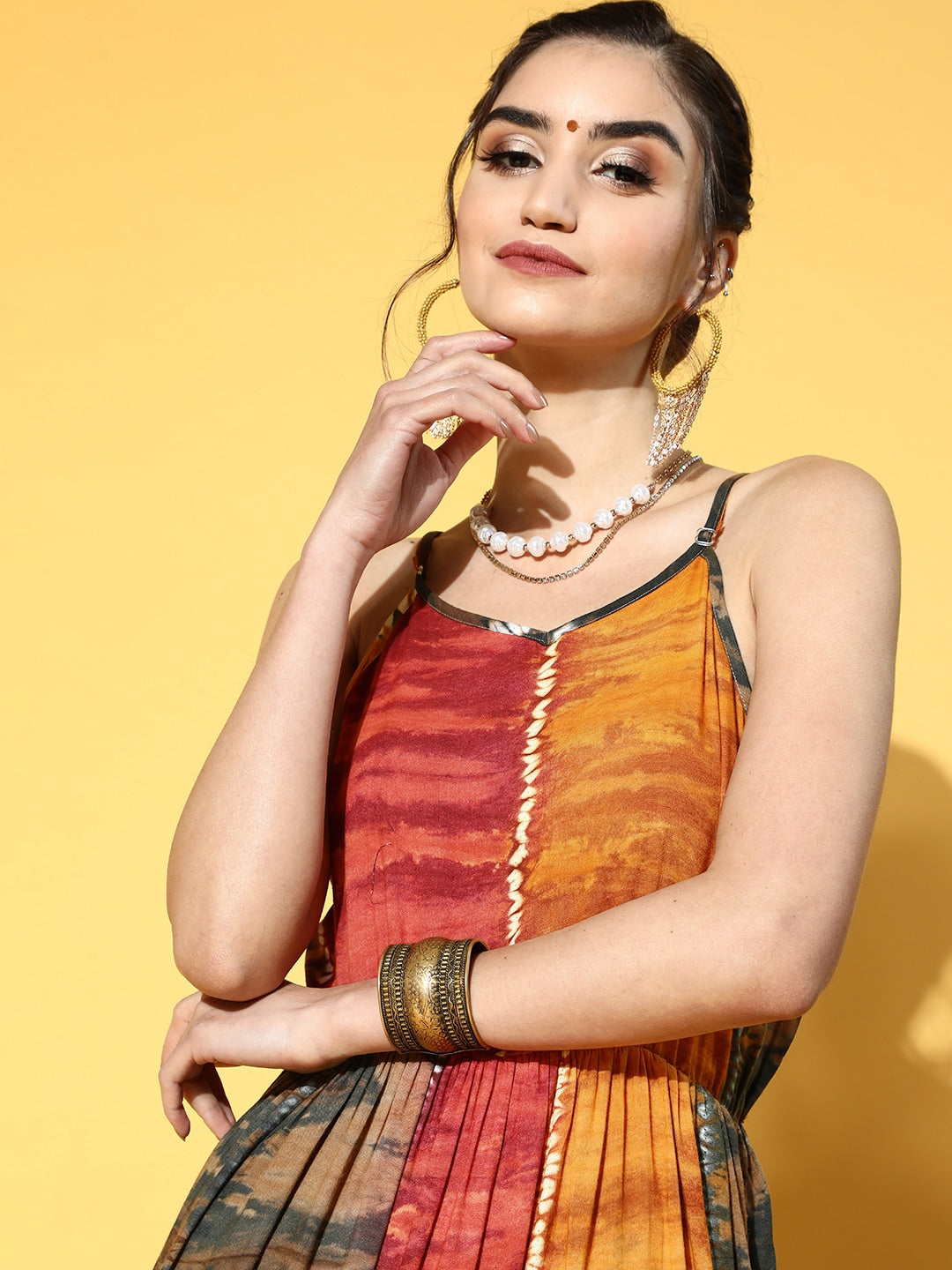Yufta Mustard Tie and Dye Dress - Distacart