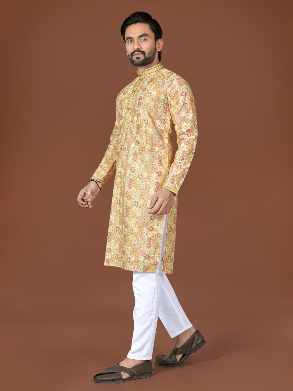 Anaita Yellow Lucknowi Silk Straight Kurta - Distacart