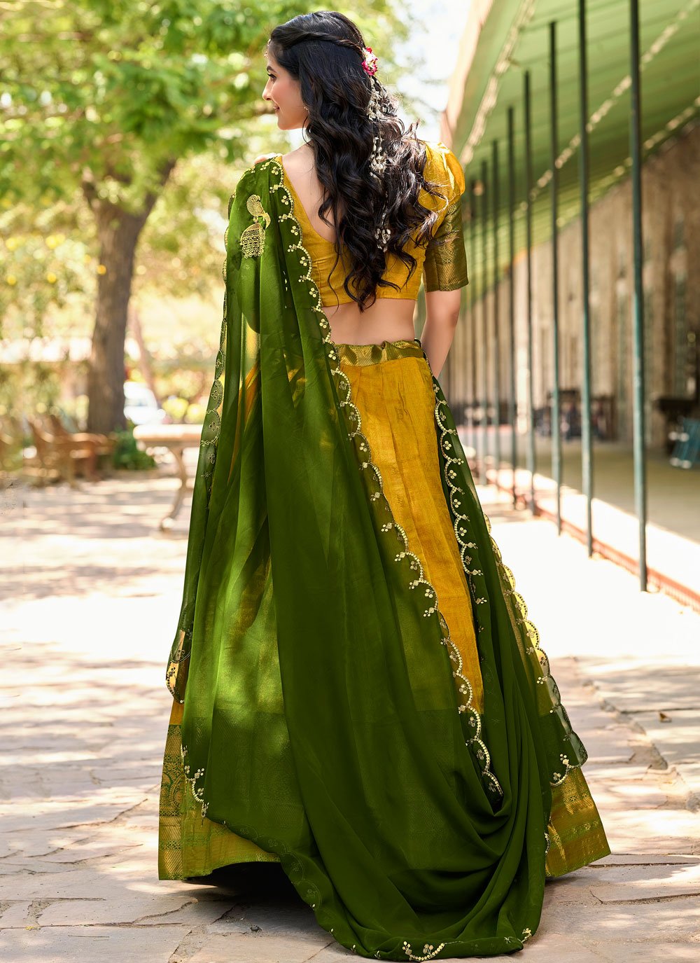 Lorenvalley Mustard Kanjivaram Silk Zari Weaving Lehenga Choli with Dupatta - Distacart