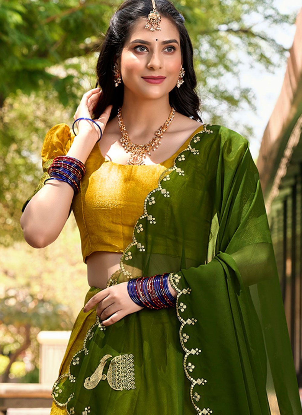 Lorenvalley Mustard Kanjivaram Silk Zari Weaving Lehenga Choli with Dupatta - Distacart