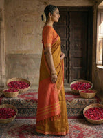 Thumbnail for Anaita Mustard Cotton Printed Saree With Blouse - Distacart