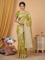 Thumbnail for Anaita Mustard Linen Woven Work Saree With Blouse - Distacart