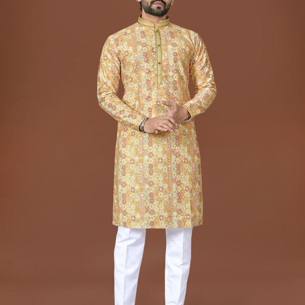 Anaita Yellow Lucknowi Silk Straight Kurta - Distacart