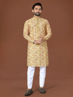 Thumbnail for Anaita Yellow Lucknowi Silk Straight Kurta - Distacart