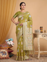 Thumbnail for Anaita Mustard Linen Woven Work Saree With Blouse - Distacart