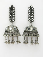 Thumbnail for NVR Women's Silver Plated Mirror Work Oxidised Contemporary Jhumka Earrings - Distacart