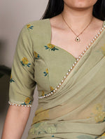 Thumbnail for Vastranavya Mehendi Weightless Marble and Floral Printed Georgette Saree with Unstitched Blouse - Distacart
