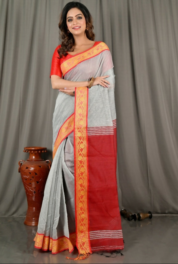 Exclusive Collection Beautiful Khadi Cotton Grey Handloom Saree