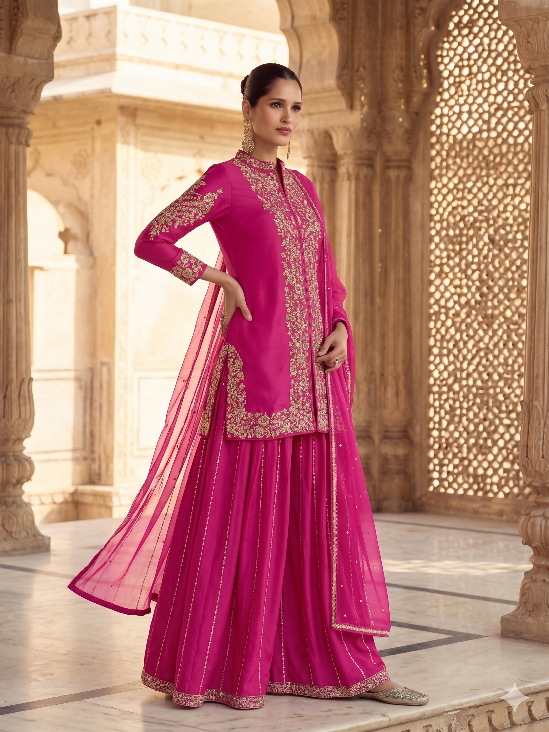 Teeya Creation Womens New Trendy Silk With Heavy Embroiedery With Sequence Work Kurta Set - Dista