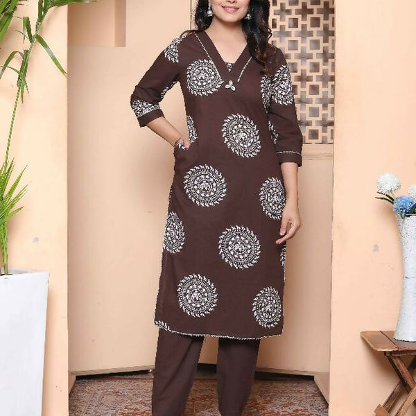 Miravan Womens Brown Animal Printed Kurta With Palazzo