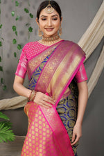 Thumbnail for Jyoti Fashion Women's Navy Blue Kanjivaram Silk Zari Woven Saree with Blouse - Distacart