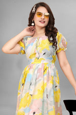 Thumbnail for Preksha Creation New Georgette Floral Print Women Yellow Gown - Distacart